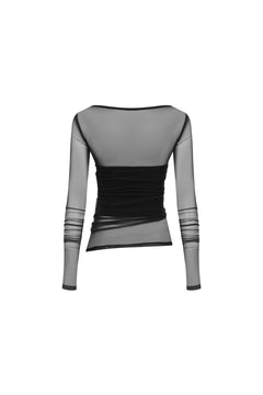 Black Pleated Mesh Top - ANN ANDELMAN