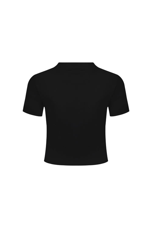 Black Puppy Embroidered Cropped T-Shirt - ANN ANDELMAN