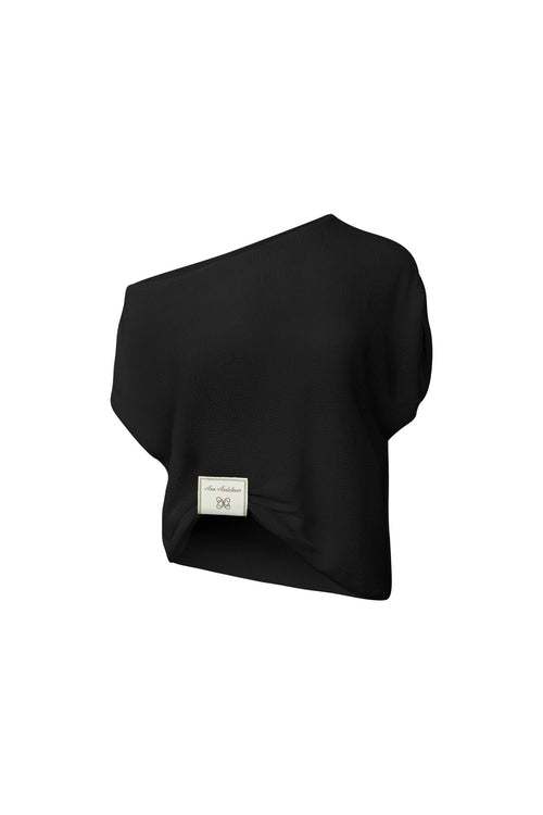 Black Relaxed Off-shoulder Collar Top - ANN ANDELMAN