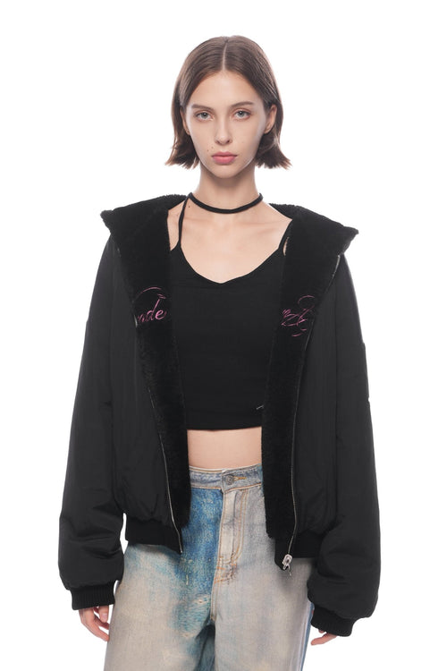Black Reversible Shearling Puffer Jacket - ANN ANDELMAN