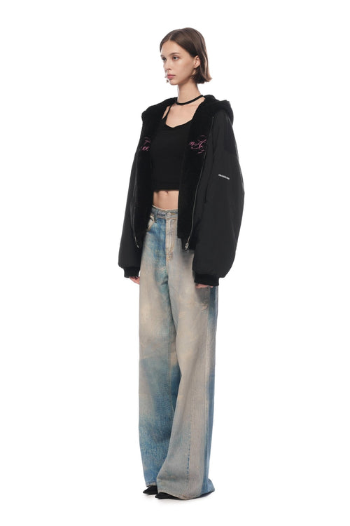 Black Reversible Shearling Puffer Jacket - ANN ANDELMAN