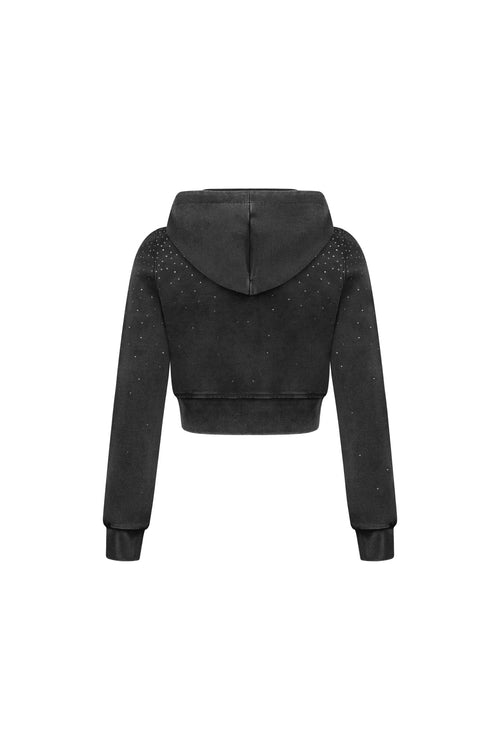 Black Rhinestone Cropped Sweatshirt - ANN ANDELMAN