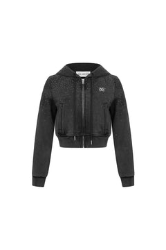 Black Rhinestone Cropped Sweatshirt - ANN ANDELMAN