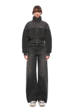 Black Rhinestones Straight - leg Wide - leg Jeans - ANN ANDELMAN