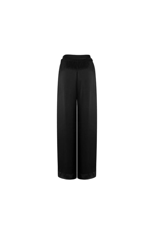 Black Ribbon - trimmed Silk Satin Wide - leg Trousers - ANN ANDELMAN