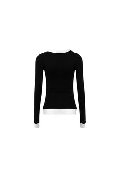 Black Round - neck Double - collar Slim - fit Base Shirt - ANN ANDELMAN