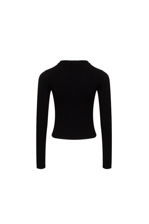 Black Round - neck Long - sleeve Knit Logo Base Shirt - ANN ANDELMAN