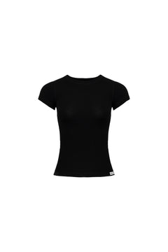 Black Round Neck Short Sleeves with Label - ANN ANDELMAN