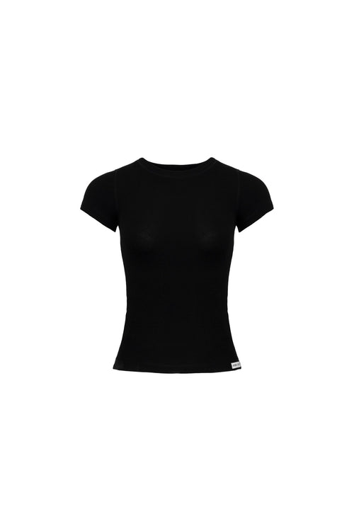 Black Round Neck Short Sleeves with Label - ANN ANDELMAN