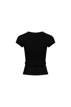 Black Round Neck Short Sleeves with Label - ANN ANDELMAN