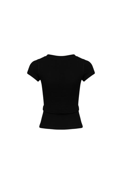 Black Round Neck Short Sleeves with Label - ANN ANDELMAN