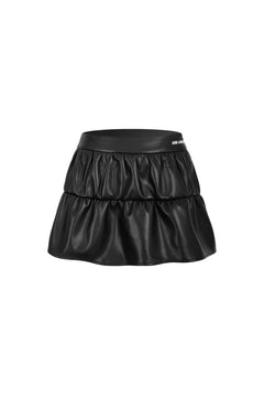 Black Ruched Faux Leather Skirt - ANN ANDELMAN