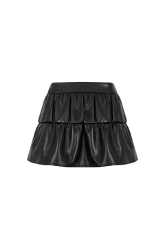 Black Ruched Faux Leather Skirt - ANN ANDELMAN