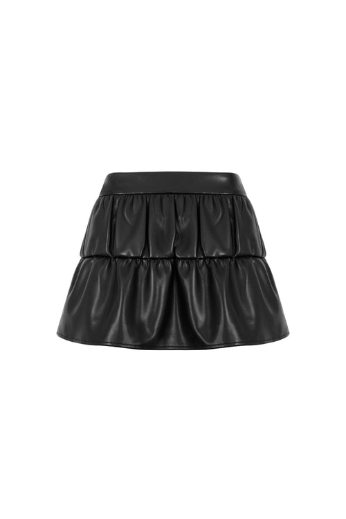 Black Ruched Faux Leather Skirt - ANN ANDELMAN