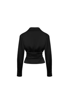 Black Satin Fitted Shirt - ANN ANDELMAN