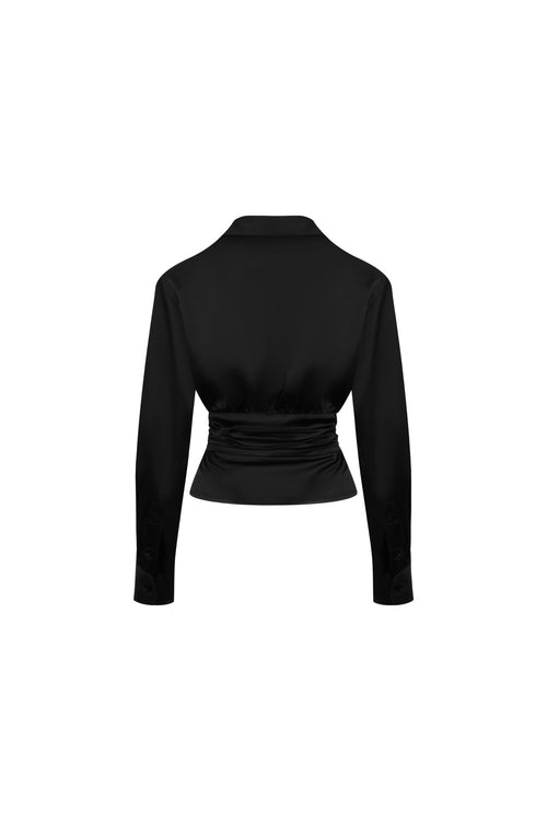 Black Satin Fitted Shirt - ANN ANDELMAN