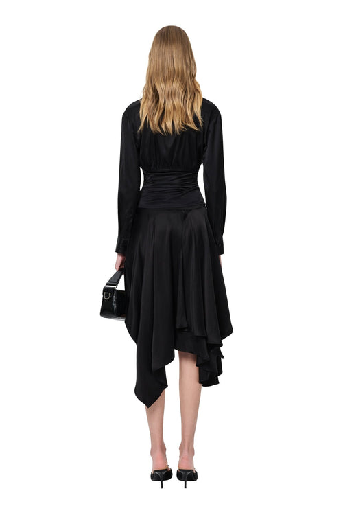 Black Satin Fitted Shirt - ANN ANDELMAN