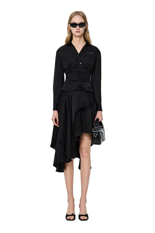 Black Satin Fitted Shirt - ANN ANDELMAN