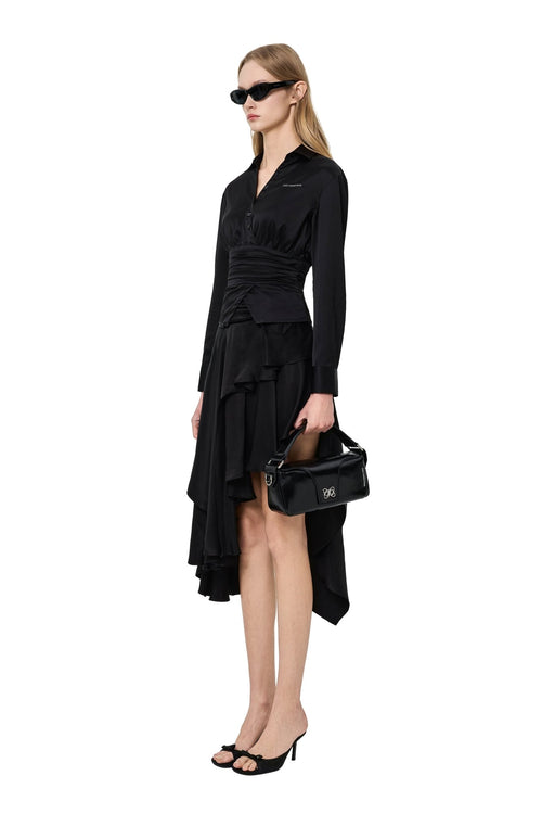 Black Satin Fitted Shirt - ANN ANDELMAN