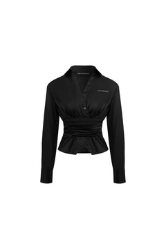 Black Satin Fitted Shirt - ANN ANDELMAN