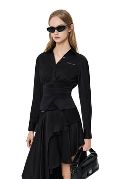 Black Satin Fitted Shirt - ANN ANDELMAN