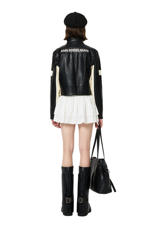 Black Scheme PU Short Motorcycle Jacket - ANN ANDELMAN