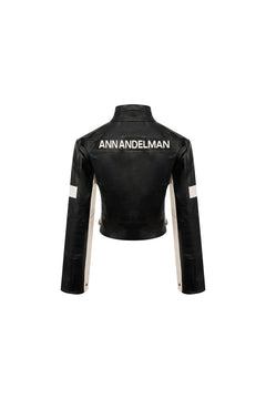 Black Scheme PU Short Motorcycle Jacket - ANN ANDELMAN