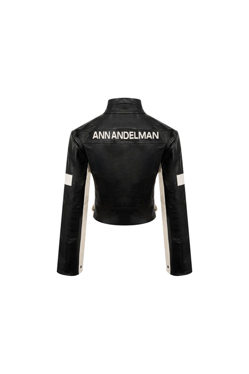 Black Scheme PU Short Motorcycle Jacket - ANN ANDELMAN