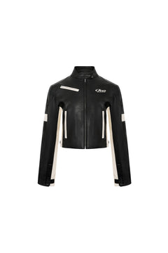 Black Scheme PU Short Motorcycle Jacket - ANN ANDELMAN