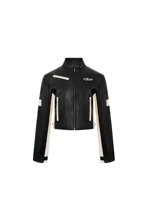 Black Scheme PU Short Motorcycle Jacket - ANN ANDELMAN