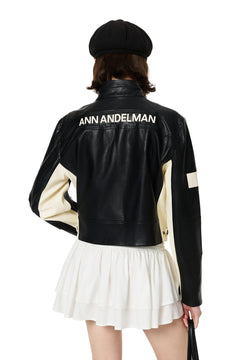 Black Scheme PU Short Motorcycle Jacket - ANN ANDELMAN