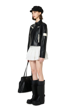 Black Scheme PU Short Motorcycle Jacket - ANN ANDELMAN