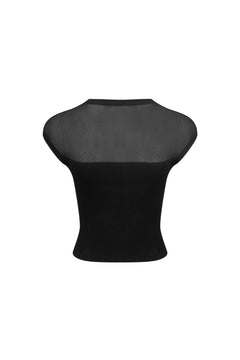 Black Sheer Stitching Vest - ANN ANDELMAN