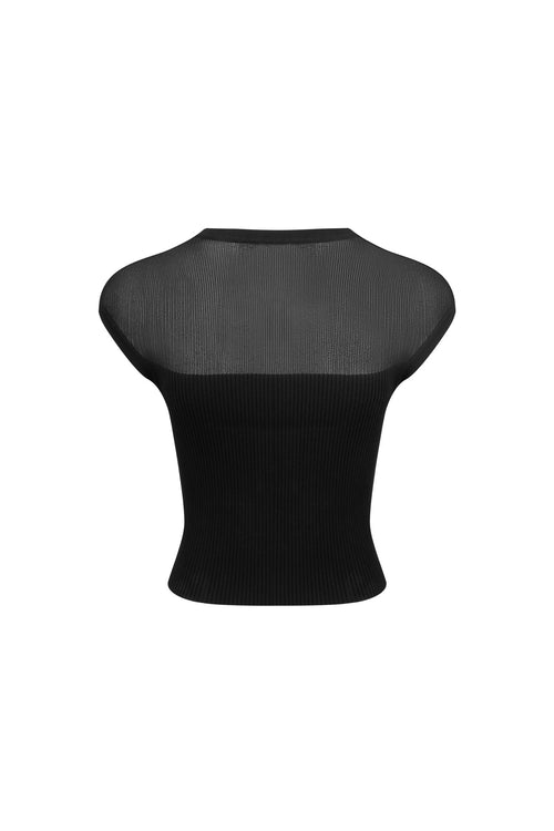 Black Sheer Stitching Vest - ANN ANDELMAN