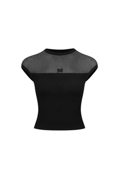 Black Sheer Stitching Vest - ANN ANDELMAN