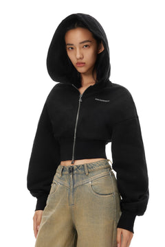 Black Short Double Zip High Waist Hoodie - ANN ANDELMAN