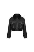 Black Short Fleece - lined Faux Leather Jacket With Fur Collar - ANN ANDELMAN