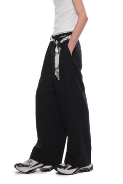 Black Silk Scarf Straight - leg Wide - leg Suit Pants - ANN ANDELMAN