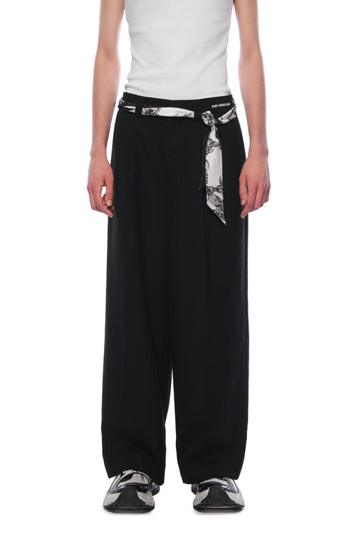 Black Silk Scarf Straight - leg Wide - leg Suit Pants - ANN ANDELMAN