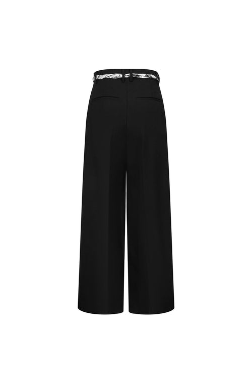 Black Silk Scarf Straight - leg Wide - leg Suit Pants - ANN ANDELMAN