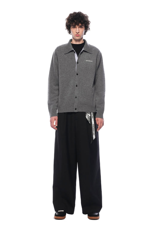 Black Silk Scarf Straight - leg Wide - leg Suit Pants - ANN ANDELMAN