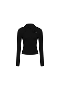 Black Slanted Placket Knit Top - ANN ANDELMAN