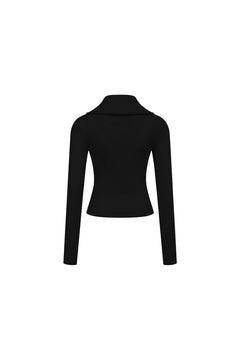 Black Slanted Placket Knit Top - ANN ANDELMAN