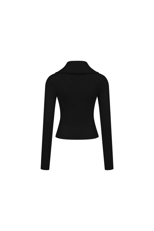 Black Slanted Placket Knit Top - ANN ANDELMAN