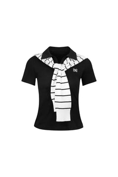 Black Slightly Loose Shawl T-shirt - ANN ANDELMAN