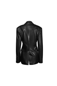 Black Slim Fit Leather Blazer - ANN ANDELMAN