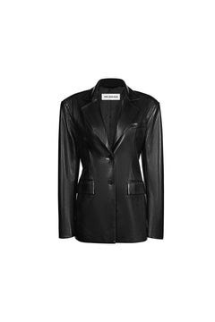 Black Slim Fit Leather Blazer - ANN ANDELMAN