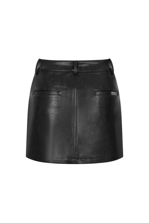 Black Split-hem Short Leather Skirt - ANN ANDELMAN