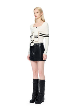 Black Split-hem Short Leather Skirt - ANN ANDELMAN