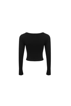 Black Square - neck Long - sleeve T-shirt with Logo - ANN ANDELMAN